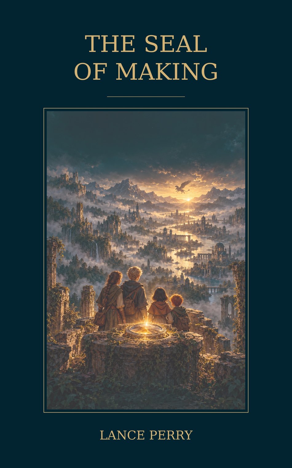 The Seal of Making cover: four children overlooking a glowing fantasy landscape
